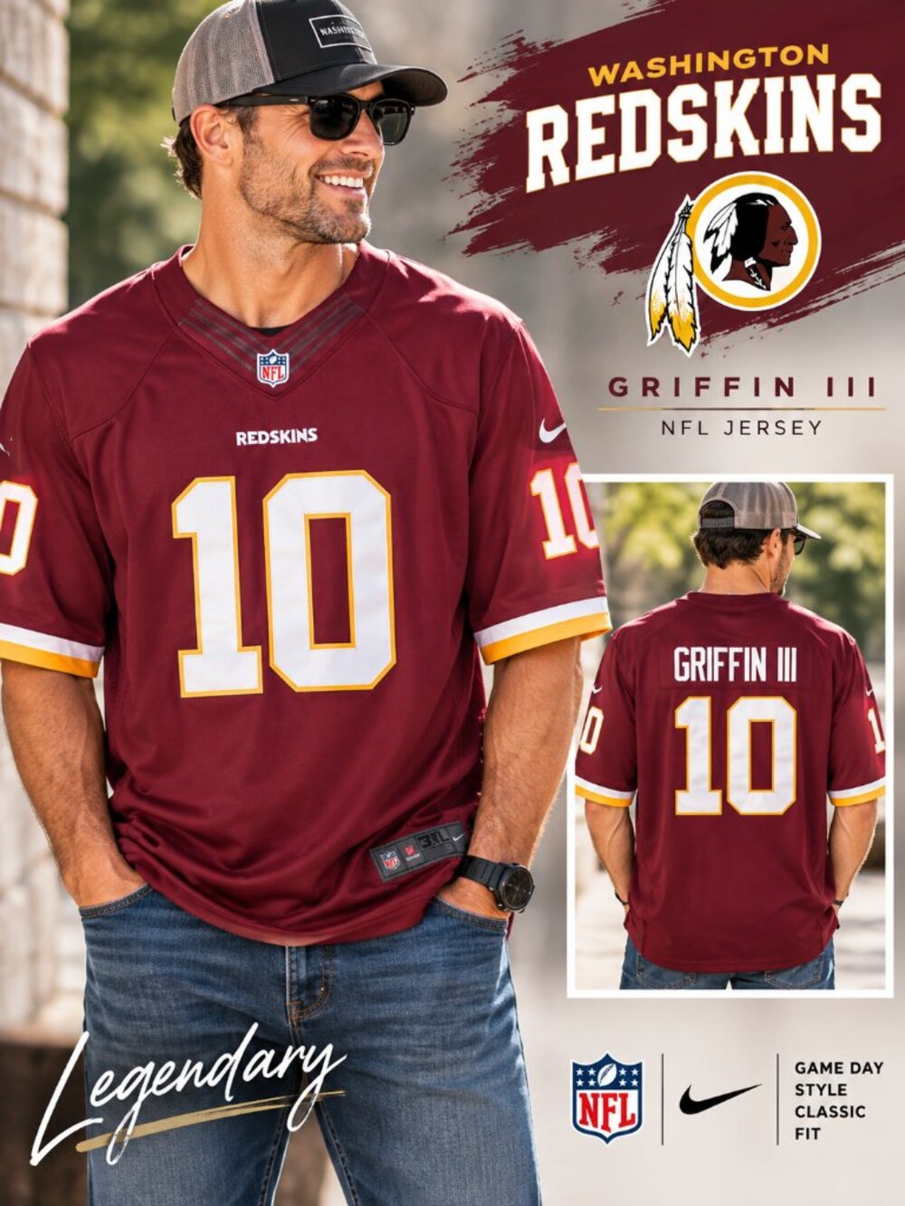 Nike NFL Robert Griffin III #10 Jersey Burgundy Gold 3XL Washington Redskins